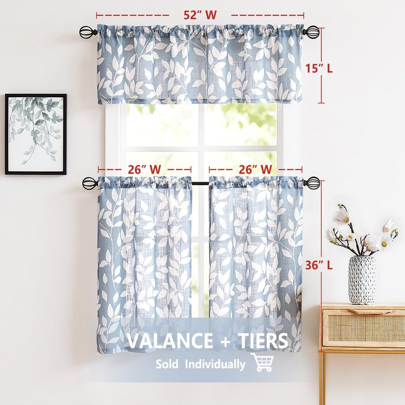 Treatmentex Blue White Kitchen Valance Curtain Leaf Print Window Valance for Living Room 52" w x 15" l 1 Pack - Image 5